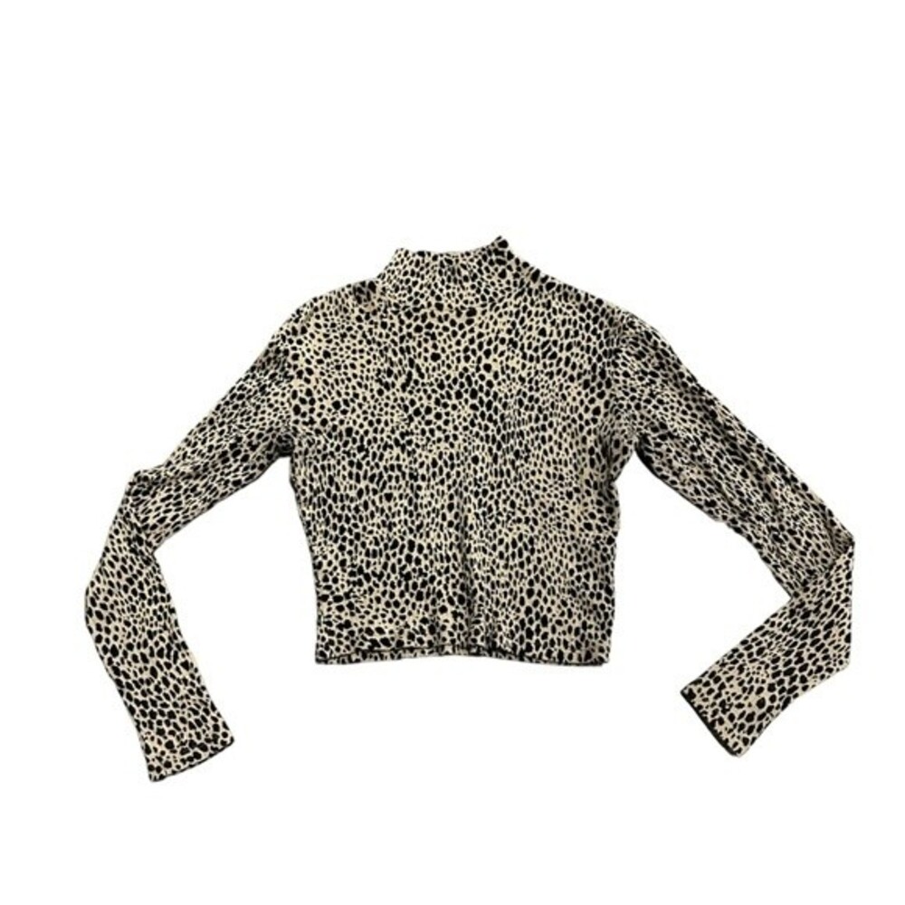 Brandy Melville Leopard Print Long Sleeve Crop Top - Black & Cream